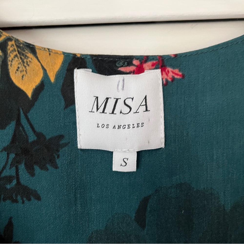 Misa Los Angeles green floral print ruffle peplum hem long sleeve blouse size S. - Picture 10 of 12